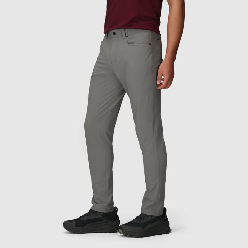 Load image into Gallery viewer, Person wearing gray pants and black shoes on a white background

