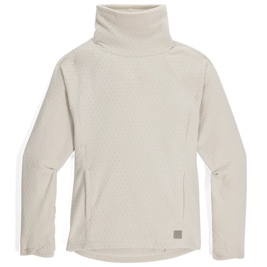 Beige fleece jacket with a high collar on a white background