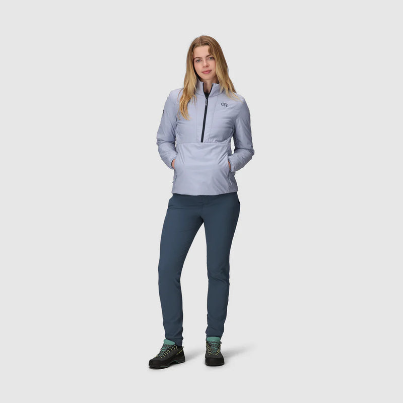 Load image into Gallery viewer, Woman wearing a light gray jacket and dark blue pants on a white background
