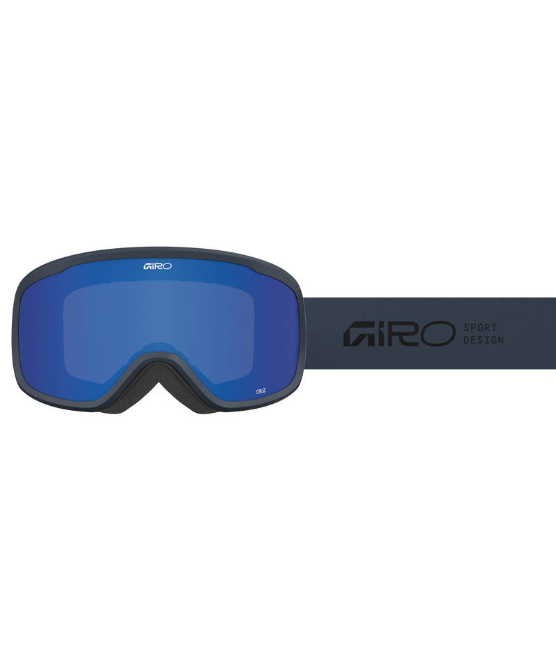 Load image into Gallery viewer, Black ski goggles with blue lenses on a white background
