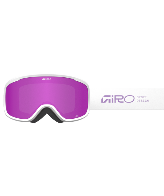 Giro ski goggles with purple lens on a white background