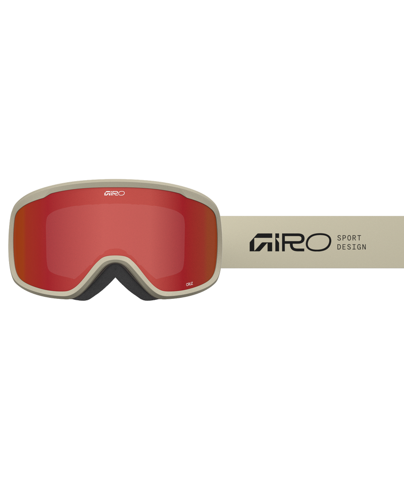 Load image into Gallery viewer, Red ski goggles with beige frame on a white background, featuring the Giro logo.

