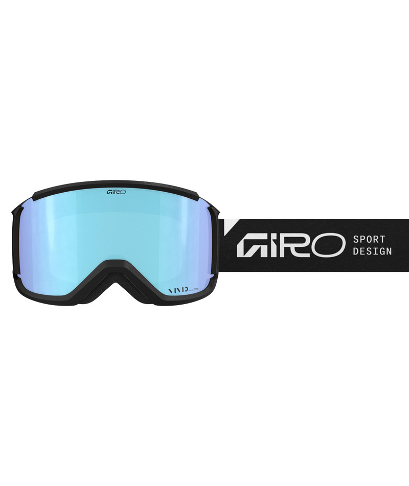 Load image into Gallery viewer, Giro ski goggles with a black frame and blue lens on a white background
