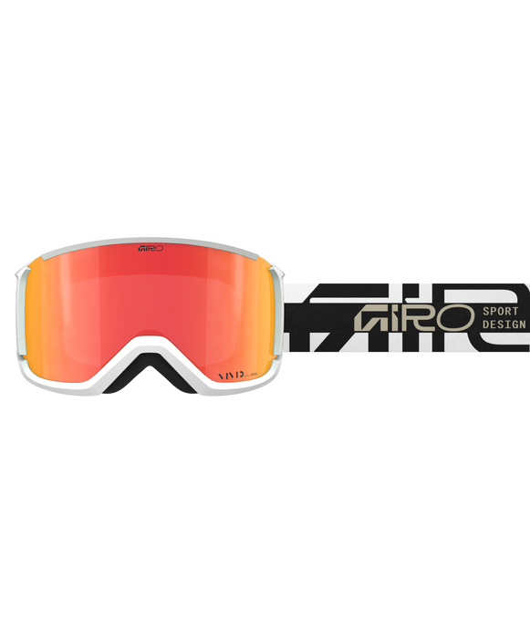 Goggles with orange lens and white frame on a white background, featuring the brand 'Giro'.