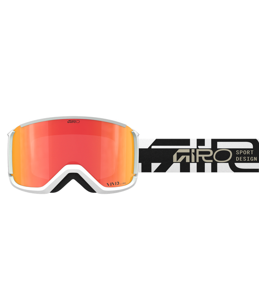 Goggles with orange lens and white frame on a white background, featuring the brand 'Giro'.