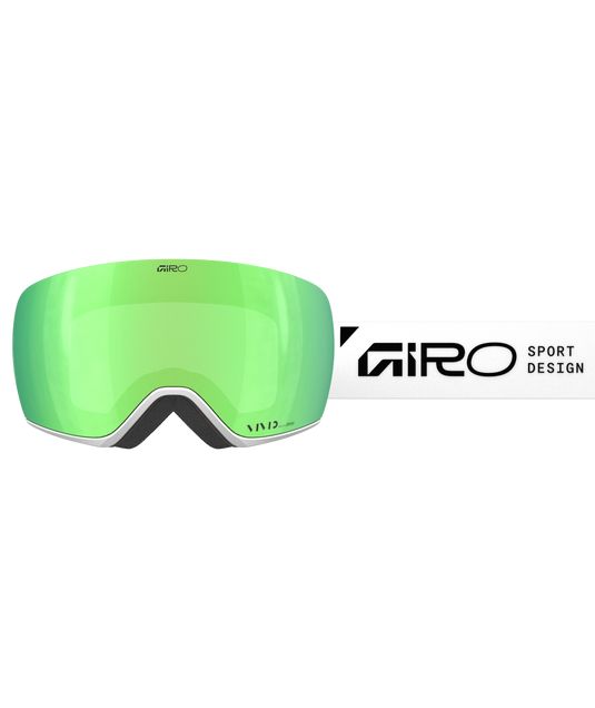 Green ski goggles with 'Giro Sport Design' logo on a white background