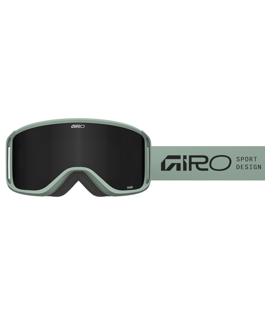 Green ski goggles with 'Giro' branding on a white background