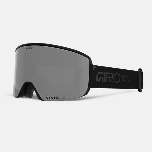 Black ski goggles with gray Vivid lens on a white background