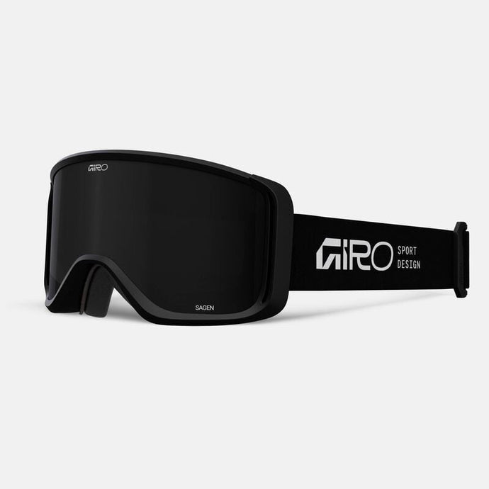 Black ski goggles with 'Giro Sport Design' branding on a light gray background