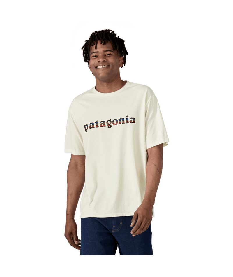 Load image into Gallery viewer, Person wearing a Patagonia t-shirt on a transparent background

