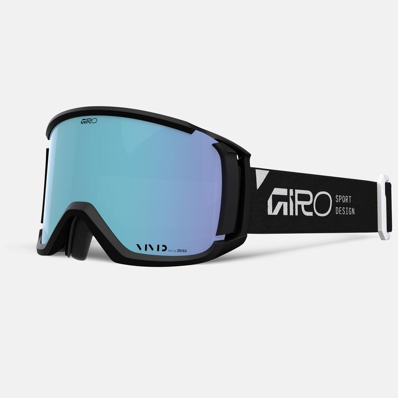 Load image into Gallery viewer, Giro ski goggles with black frame and blue lens on a white background
