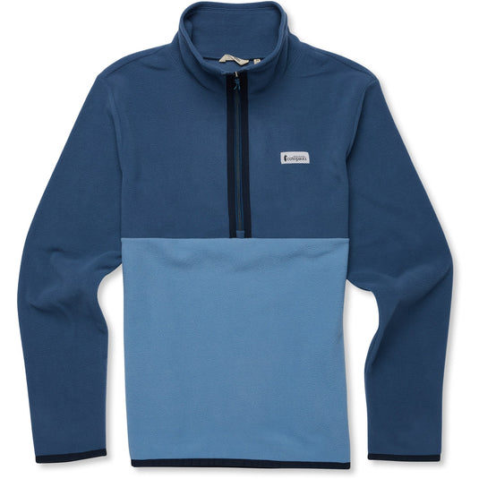 Blue pullover with a cotopaxi logo on a white background