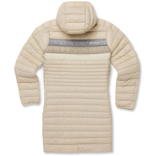 Beige quilted jacket with a hood on a white background