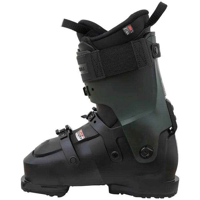 Load image into Gallery viewer, Black ski boot with adjustable straps on a white background
