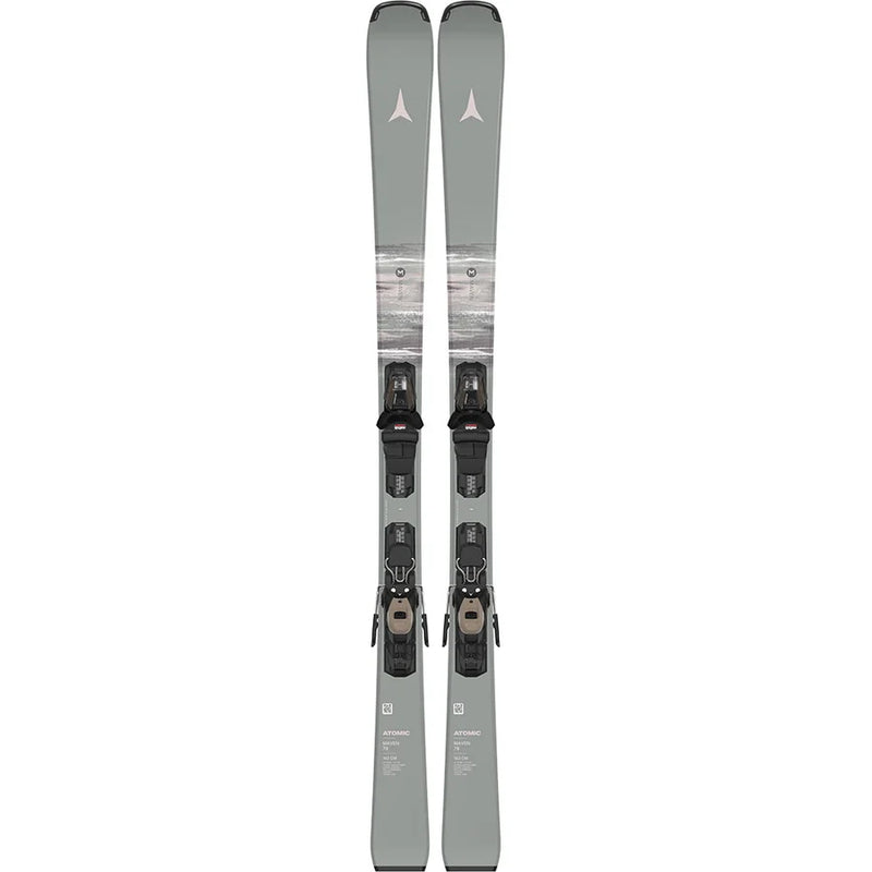 Load image into Gallery viewer, A pair of gray Atomic maven 78 alpine skis with black and gray bindings, shown vertically against a plain white background. Ski and Tennis Station
