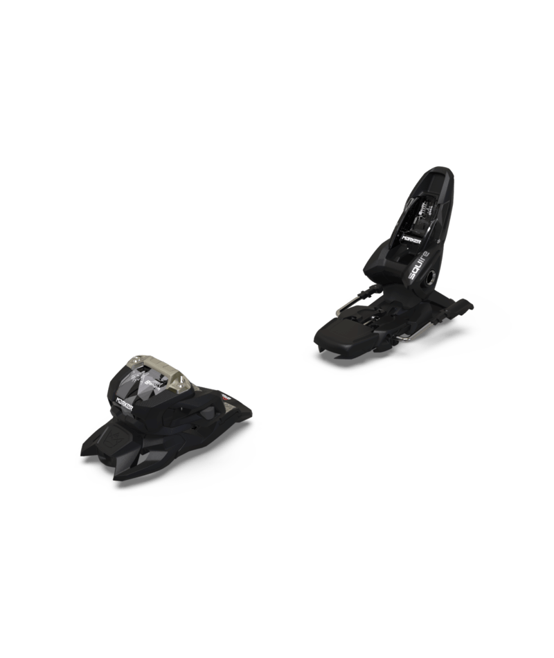 Load image into Gallery viewer, Two black Marker ski bindings on a transparent background

