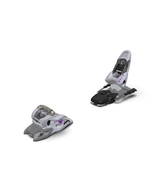Two grey Marker ski bindings on a transparent background