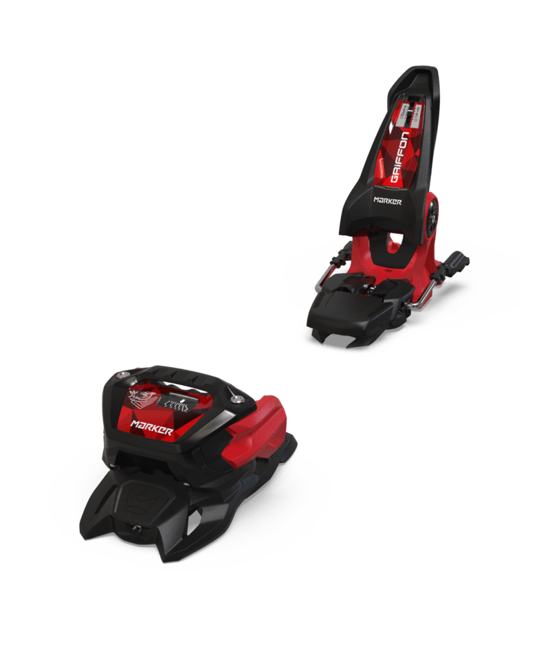 Load image into Gallery viewer, Two red and black ski boot bindings on a white background
