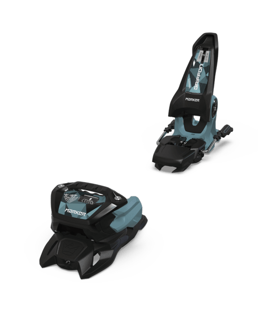 Two light blue and black bindings on a transparent background