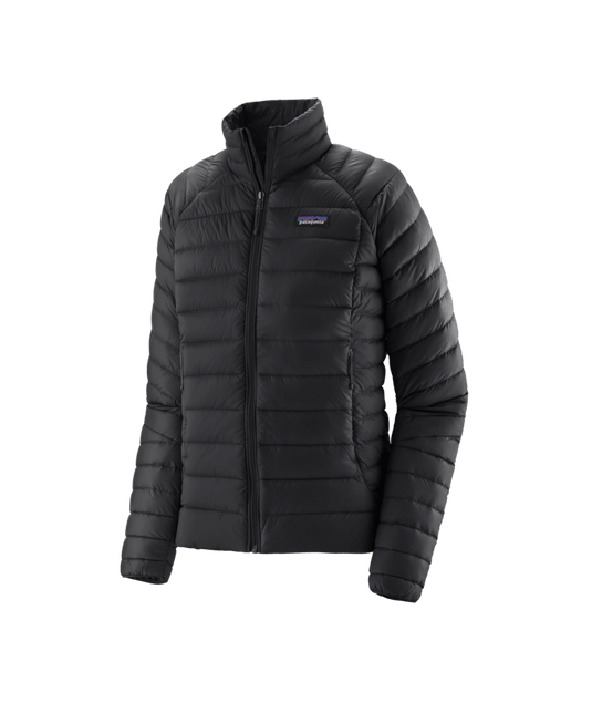 Black puffer jacket with Patagonia logo on a transparent background