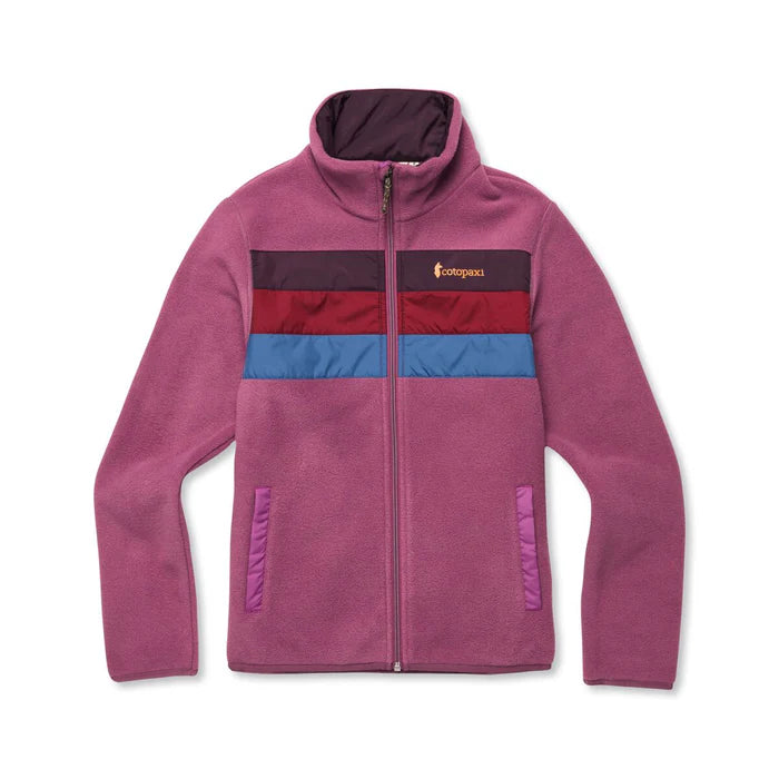 Load image into Gallery viewer, Purple fleece jacket with color-blocked chest design on a white background
