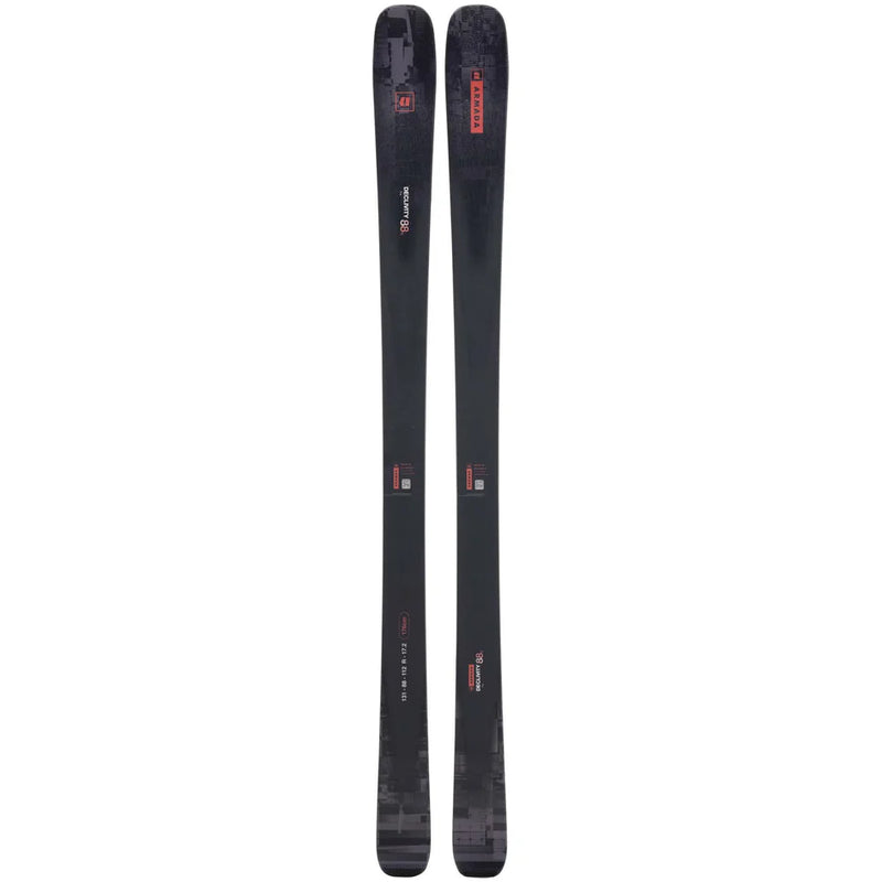 Load image into Gallery viewer, Two black skis with red branding on a white background
