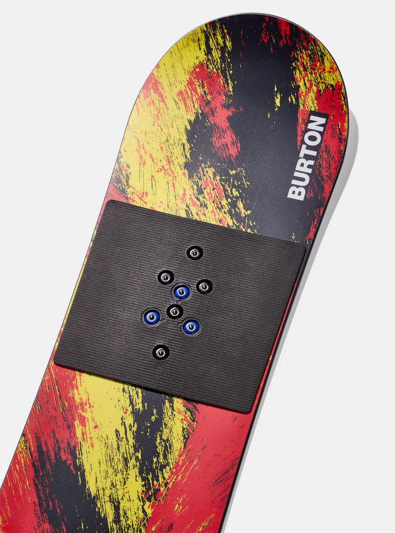 Load image into Gallery viewer, Colorful snowboard with a black base and &#39;Burton&#39; branding on a white background
