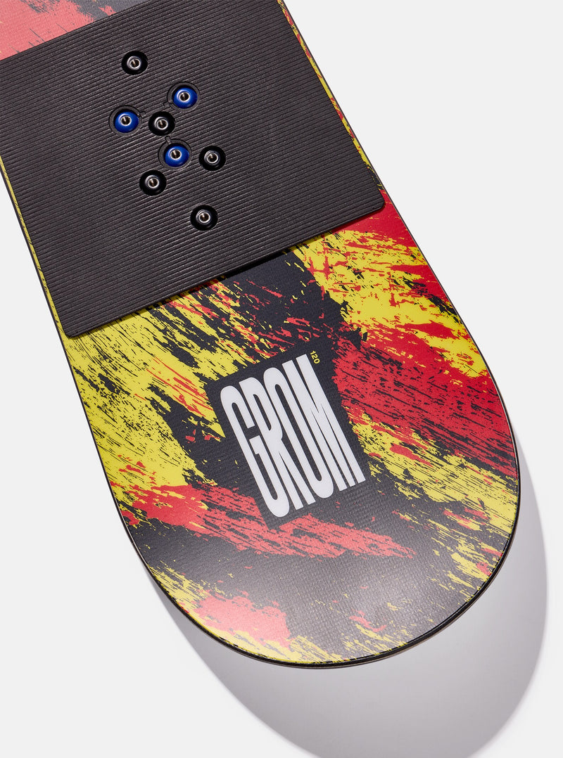 Load image into Gallery viewer, Snowboard with colorful abstract design and &#39;GROM&#39; branding on a white background
