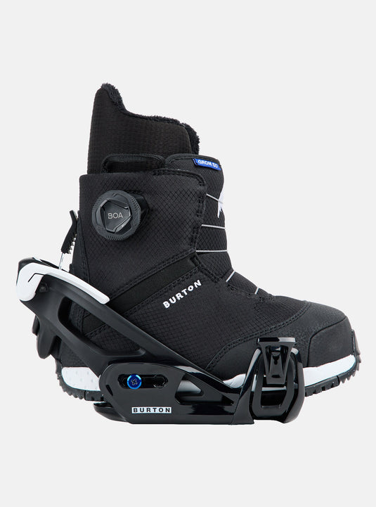 Black Burton snowboard boot with BOA system on a light gray background