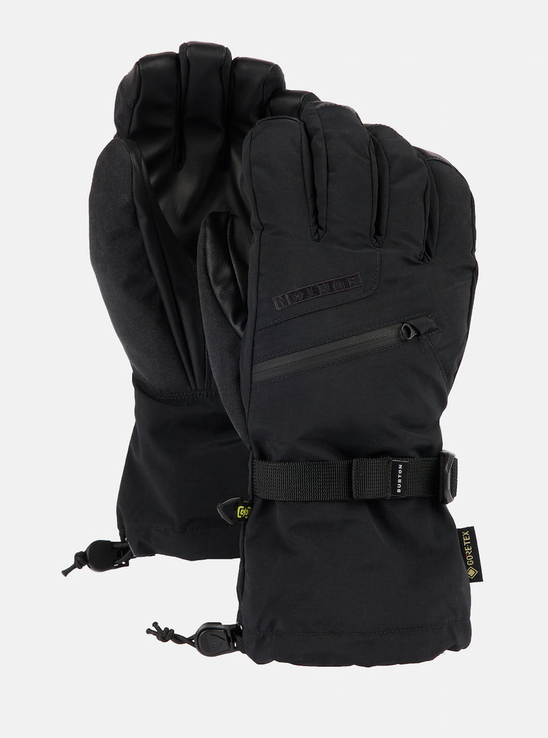 Load image into Gallery viewer, A pair of black Burton men&#39;s GORE-TEX gloves featuring various features such as screen grab technology, removable liner, and extended guantlet cuff.
