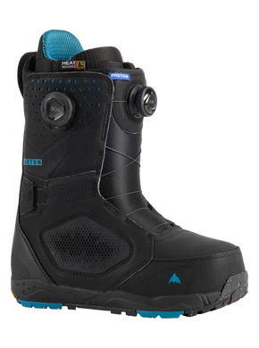 A pair of Burton Men's Photon BOA Snowboard Boots in black, blue  colors featuring the BOA lacing system.