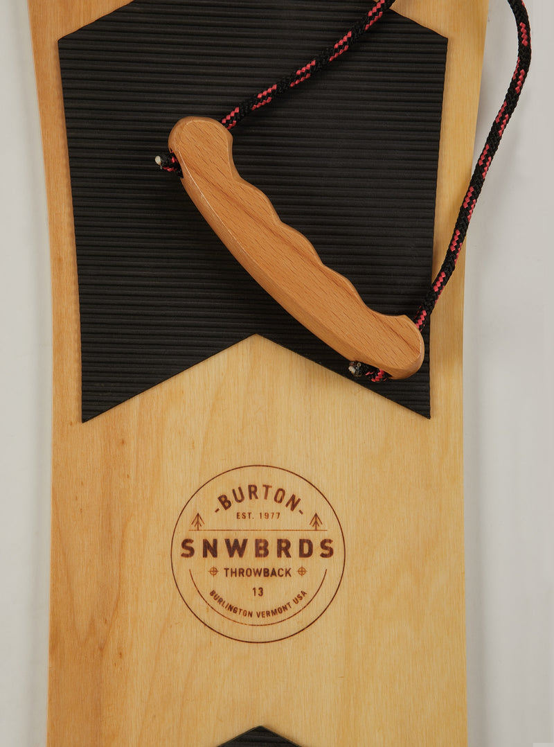 Load image into Gallery viewer, Wooden snowboard with logo and rope detail
