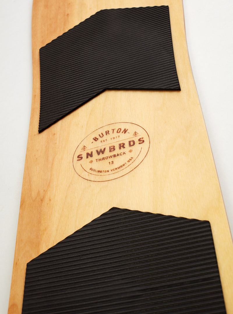 Load image into Gallery viewer, Wooden snowboard with branding and textured black areas
