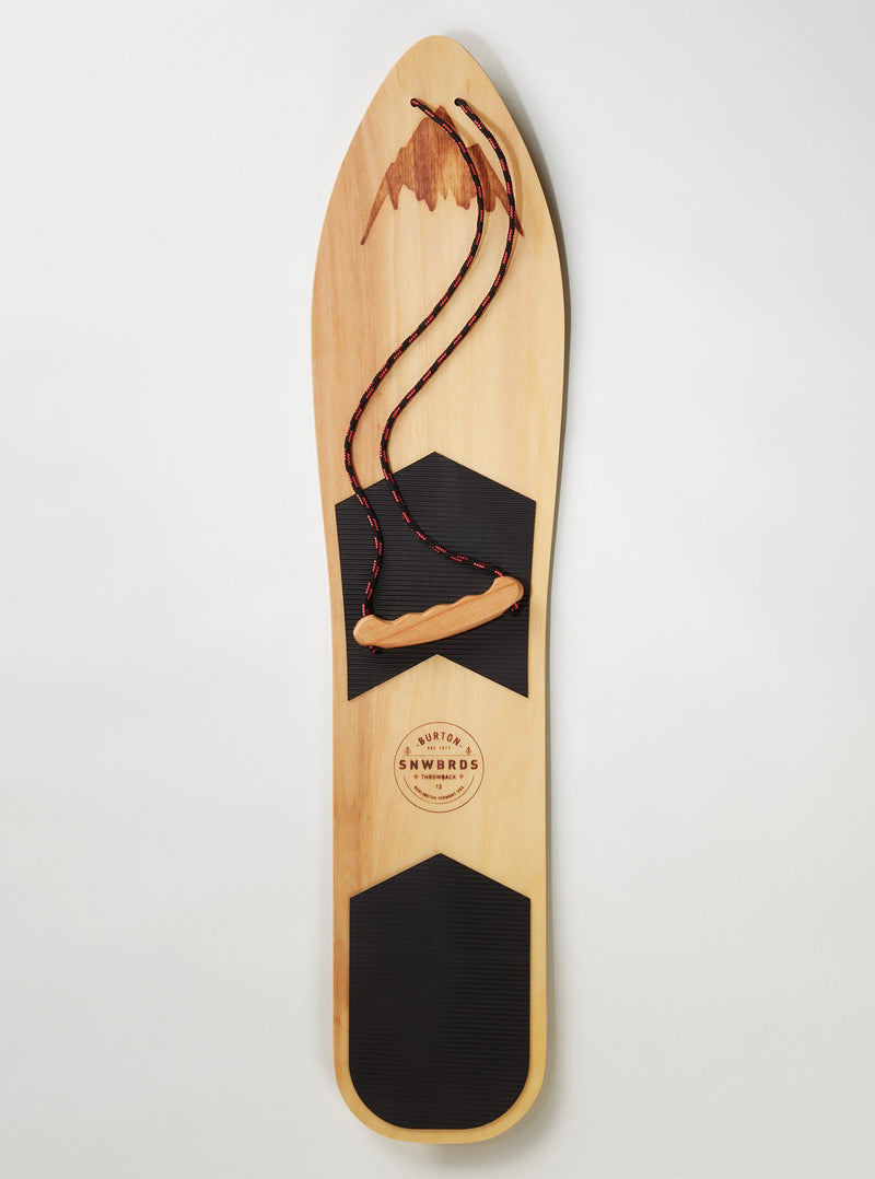 Load image into Gallery viewer, Wooden snowboard deck with mountain design on a white background
