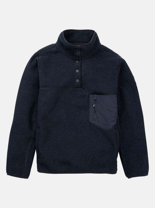 Black fleece Burton pullover with buttons on a white background
