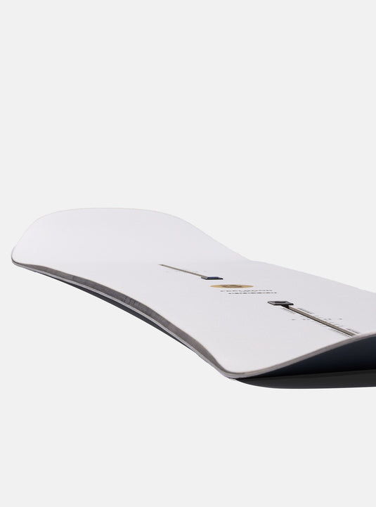 Close-up of a white snowboard on a white background