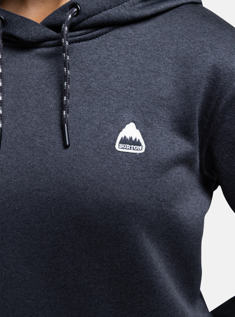 Load image into Gallery viewer, Black hoodie with a Burton mountain logo on a white background
