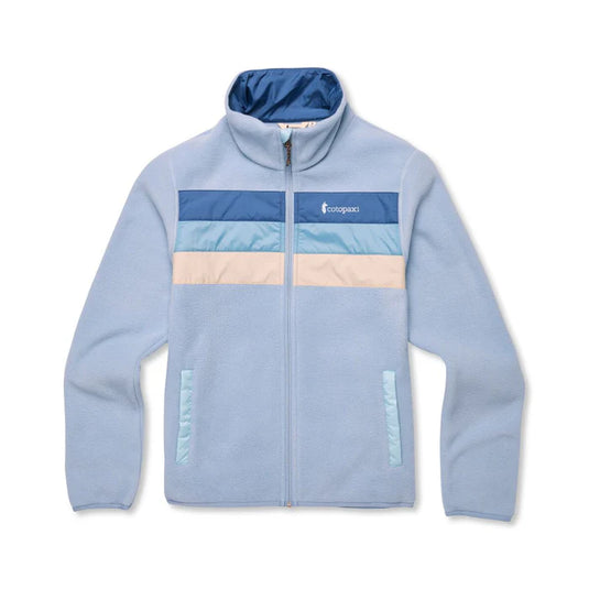 Light blue jacket with color-blocked design on a white background