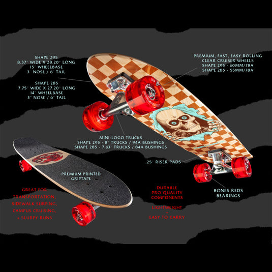 Powell Peralta Sidewalk Surfer Natural Checker Ripper Birch Cruiser Complete Skateboard - 8.37 x 28.20