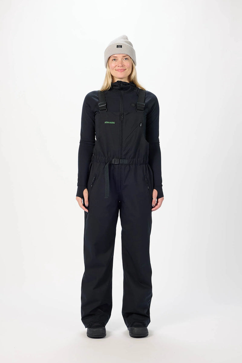 Load image into Gallery viewer, Person wearing a black Airblaster snowsuit featuring the Every Body bib. Ski and Tennis Station
