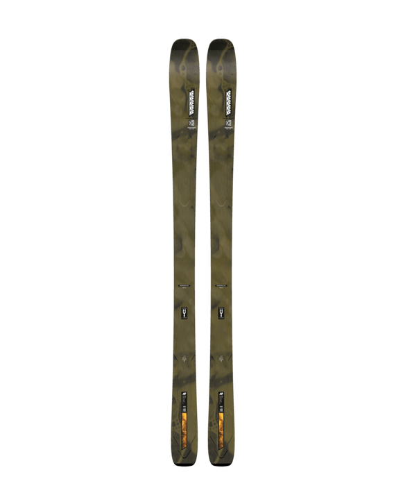 A pair of K2 Men's Mindbender 89TI All Mountain Skis for the year 2026, featuring a camouflage pattern.