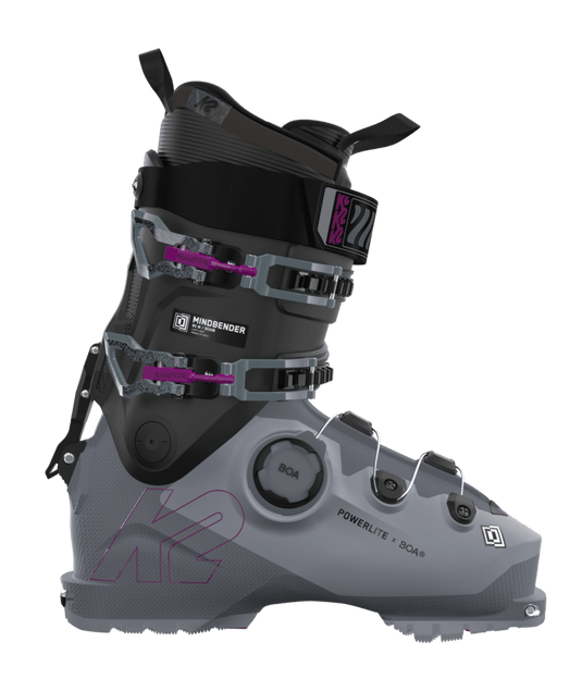 A K2 Women's Mindbender 85 W BOA Ski Boot in black and gray with pink accents.