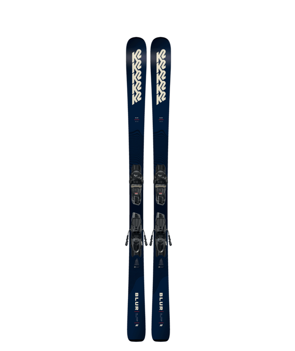 A pair of K2 Men's Blur 79 Quikclik Free Skis for the year 2026, predominantly black in color with the K2 logo visible in white on the tips of the skis.