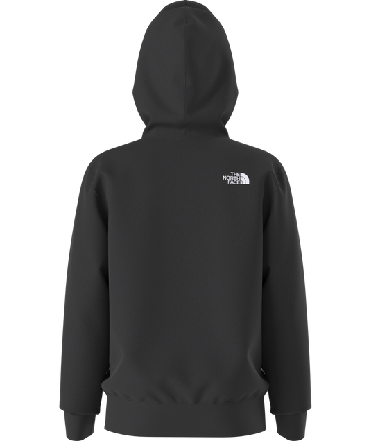 Black hoodie with a logo on the back against a white background