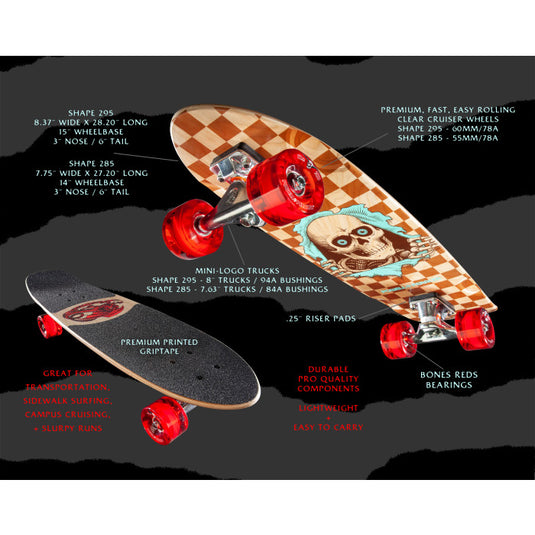 Powell Peralta Sidewalk Surfer Natural Checker Ripper Birch Complete Cruiser - 8.37 x 28.20