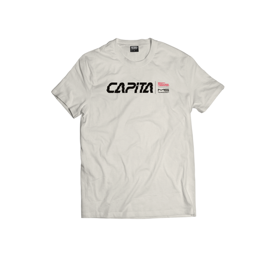 White t-shirt with 'Capita' logo on a white background