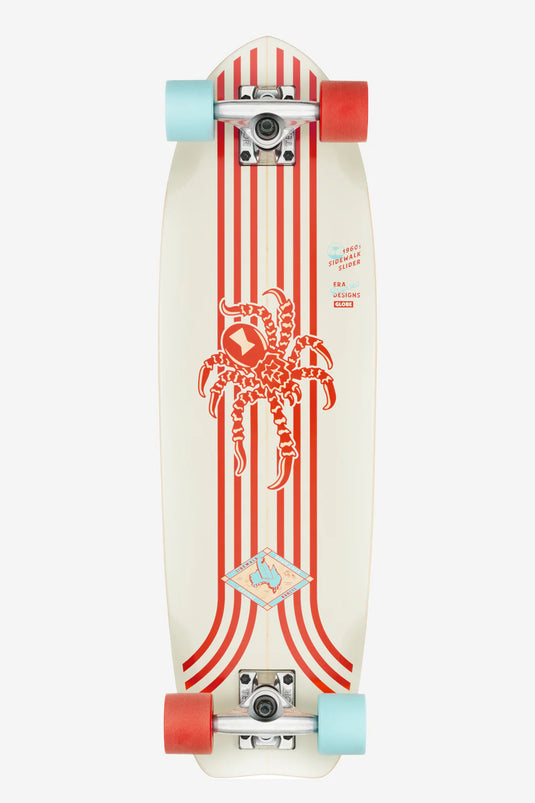 Skateboard with red and white design on a white background