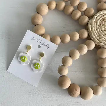 Sweet Tree Tennis Ball Flower Clay Earrings