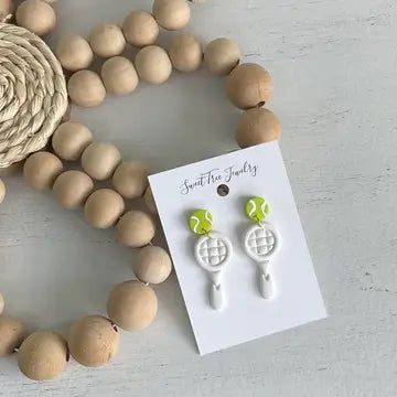 Sweet Tree Tennis Ball and Racquet Clay Earrings