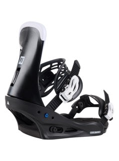 Load image into Gallery viewer, Burton Men&#39;s Freestyle Re: Flex Snowboard Bindings in black color featuring a strap-in shoe binding system.

